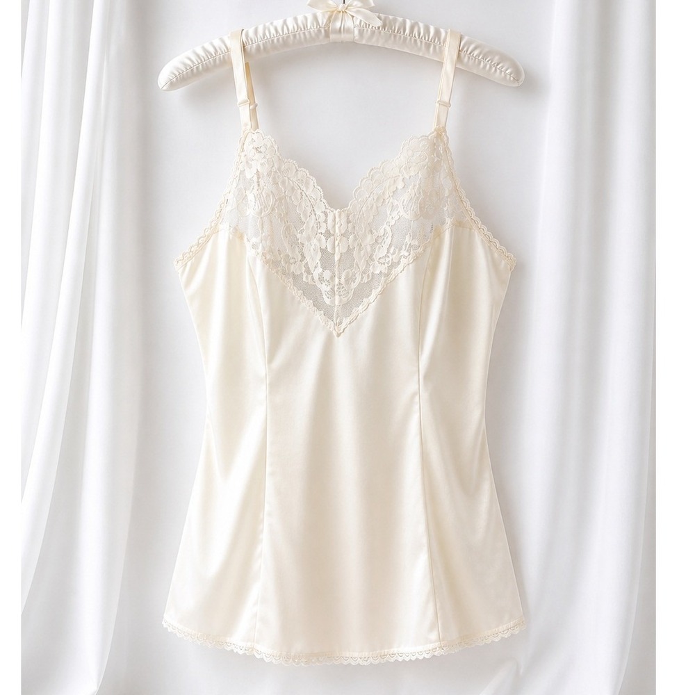 Vintage Vassarette Satin Lace Camisole Womens M Ivory USA Made Lingerie Top‎
